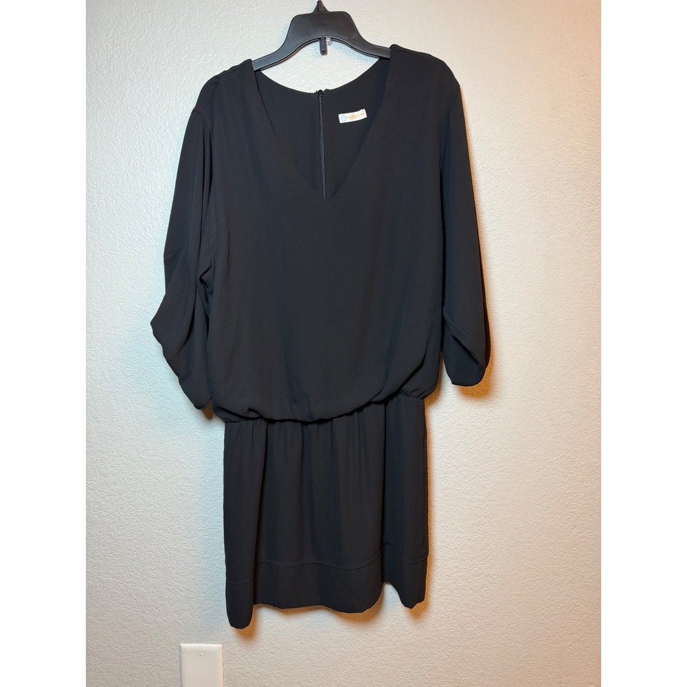 Rubber Ducky Productions Black V-Neck Blouson Mini Dress 3/4 Sleeve